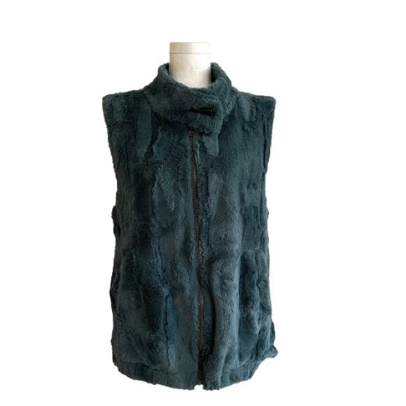 Sanctuary Surplus Green Teal Faux Fur Soft Teddy Vest Jacket Coat Size Medium - Picture 1 of 12